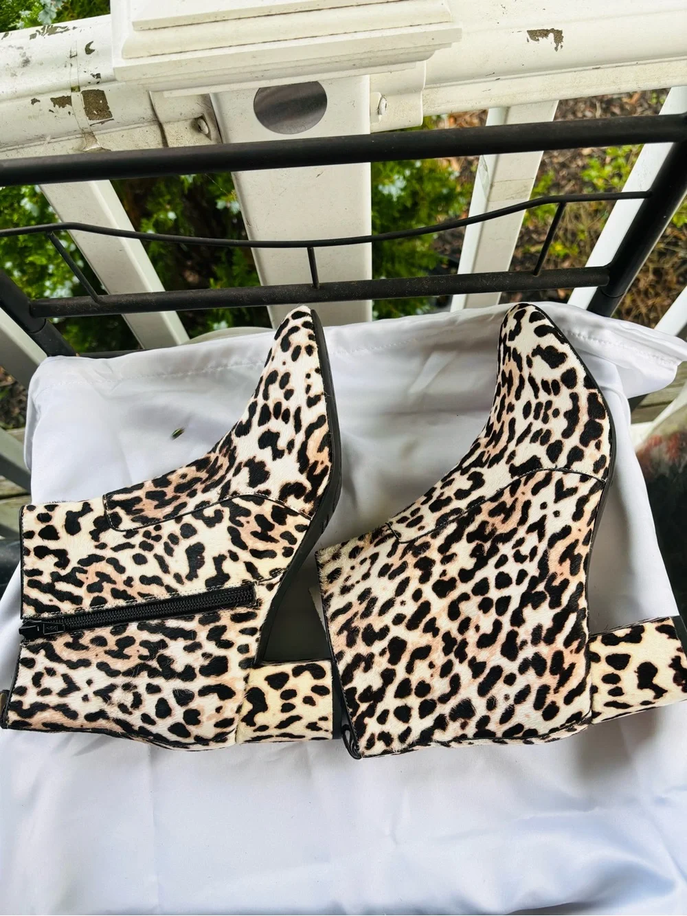 Aerosole Leopard Print Calf Hair Block Heel Ankle Booties